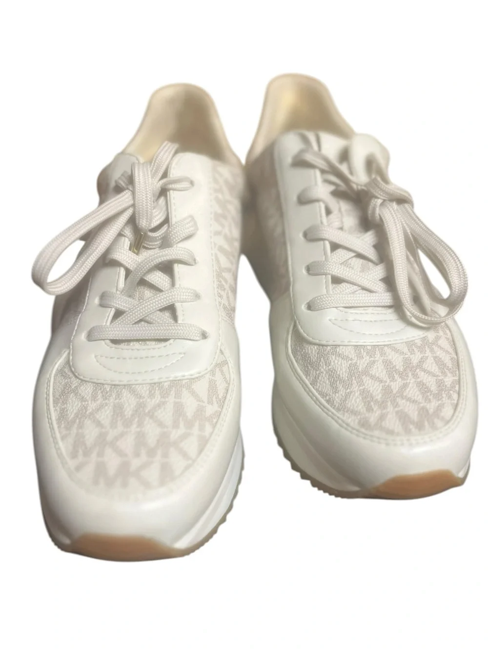 Michael Kors Women's Monique Trainer Lace-Up Sneakers Cream Logo Gold SZ. 10